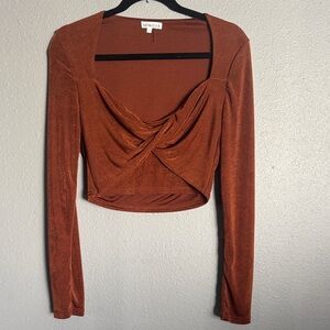 Windsor Copper Long Sleeve Twist Front Blouse nwot
